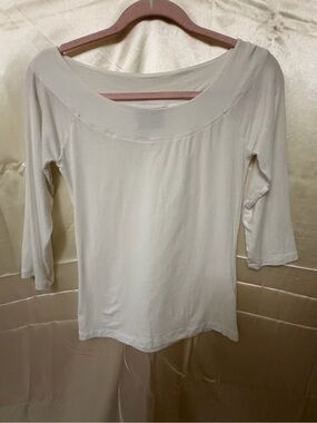 Bitte Kai Rand Copenhagen Top Size S White Tencel Cotton 3/4 Sleeve Boat Neck